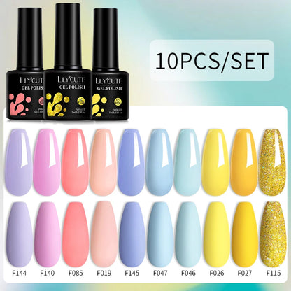 LILYCUTE 10PCS/Set Набір гель-лаків для нігтів Рожевий фіолетовий гель для нігтів Напівперманентний УФ світлодіодний лак Nail Art Design Soak Off Набір гелів для нігтів