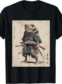 Vintage Samurai Frog Warrior T Shirt 100% Cotton Japanese Ukiyo e Art Round Neck Short Sleeve Machine Washable US Aesthetic