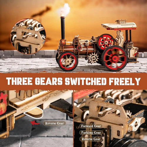 Robotime Rokr Car Model Building Kit 3D Wooden Puzzle Steam Kit 1:28  Mechanical Steam Locomotive Awesome Gifts for Adults Teens