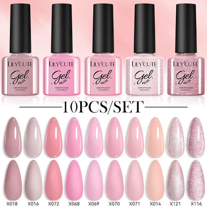 LILYCUTE 10PCS/Set Набір гель-лаків для нігтів Рожевий фіолетовий гель для нігтів Напівперманентний УФ світлодіодний лак Nail Art Design Soak Off Набір гелів для нігтів