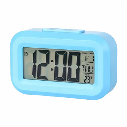 Smart Digital Alarm Clock Black White LCD Display with Temperature Calendar Timer Led Light for Bedroom Office (Without Battery)