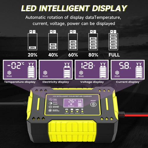 6A 12V Repair LCD Display Intelligent Car Battery Charger Car and Motorcycle Battery Charging Unit Lead-Acid Battery