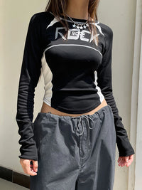 Women s Crew Neck Tops Fashion Letter Print Long Sleeve  Fit T-Shirt Casual Blouse Streetwear