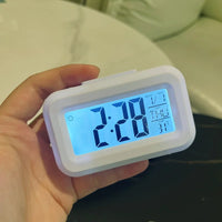 Smart Digital Alarm Clock Black White LCD Display with Temperature Calendar Timer Led Light for Bedroom Office (Without Battery)