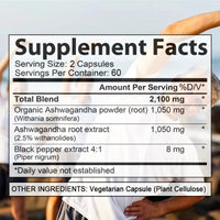 Organic Ashwagandha 2,100 Mg - Stress Relief, Mood Improvement, Immune and Thyroid Support