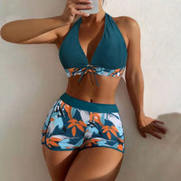 Shorts Bikinis Set  High Waist Swimsuit Women Swimwear 2 Pieces Plant Print Bathers Bathing Swim Suit Beachwear