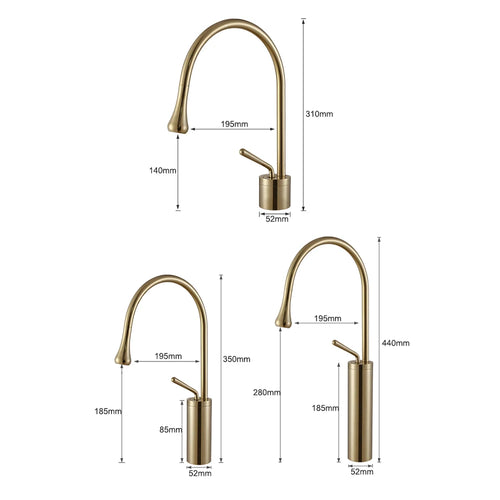 Brushed Gold Basin Faucet Black Faucet Deck Mounted Basin Sink Tap Hot & Cold Mixer Brass Tap for Bathroom
