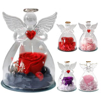 Eternal Flowers Angel Rose Figurines Gifts Preserved Rose In Angel Glass Cover Mothers Day Valentine Day Gifts For Mother Women