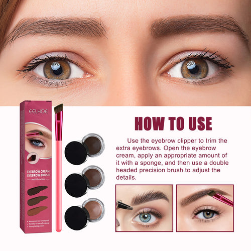 3Color Eyebrow Pomade Eyebrow Eyeliner Gel Waterproof Long-lasting Tinted Sculpted Brow Gel with Brush Eyebrow Stamp Pencil Kit