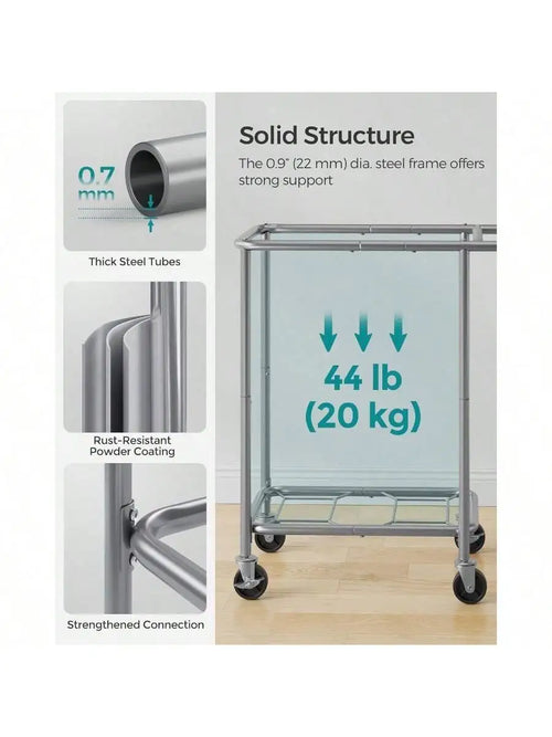 SONGMICS Laundry Basket With Wheels, Rolling Laundry Hamper, 23.8 Gallons (90L), Removable Liner, Steel Frame With Handle, Bl