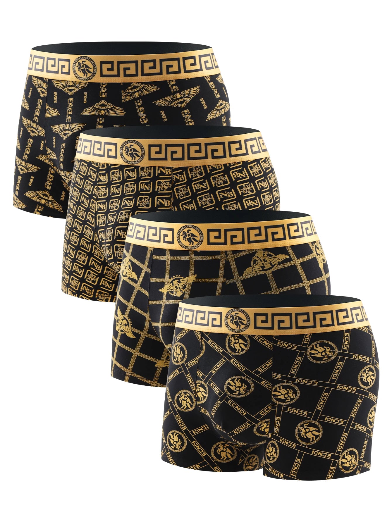 4 pieces - men's underwear briefs, trend-print boxers, stylish statement men's briefs, breathable standard boxers