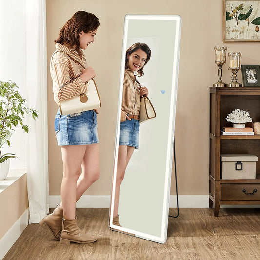 JHK Led 64"x21" Full Length Mirror Standing Hanging or Wall-Mounted Mirrors with Stand Aluminum Alloy Frame For Living Room