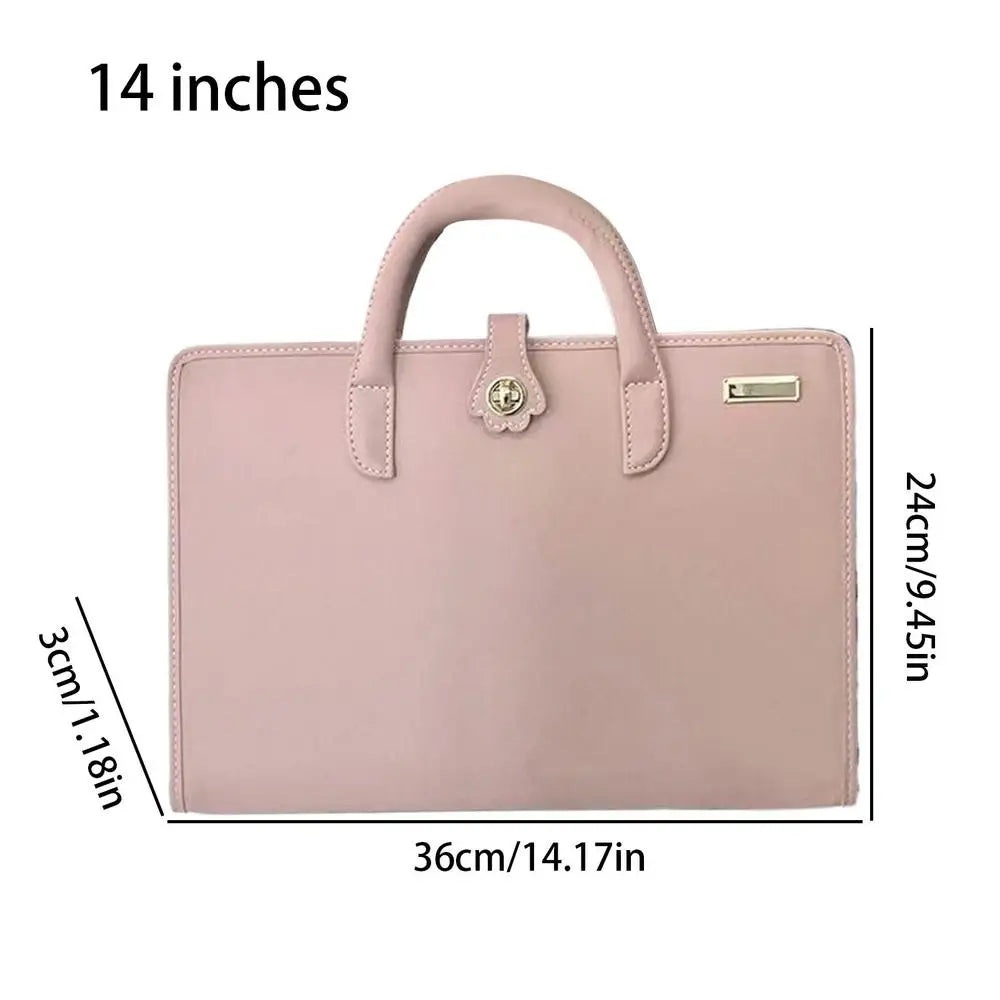 PU Laptop Sleeve Pink PU Leather Laptop Bag With Handle Waterproof Notebook Carrying Case Computer Accessory For Work Travel