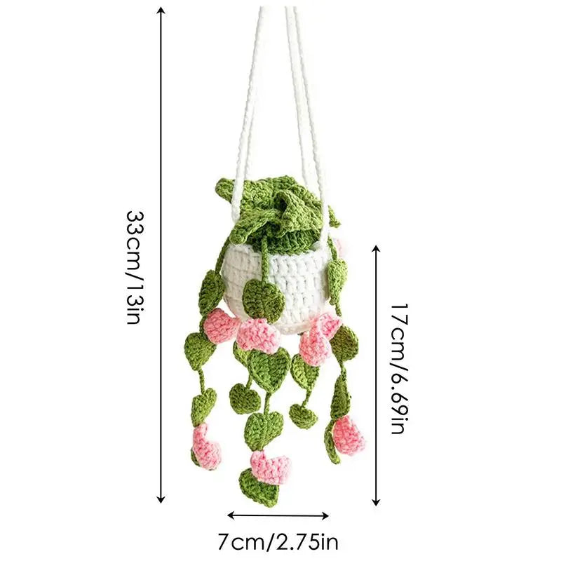 Crochet Plants Vine Hanging Basket Artificial Flowers Handmade Gift For Her Room Home Wall Decor Car Mirror Ornament Accessories