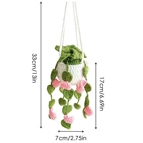 Crochet Plants Vine Hanging Basket Artificial Flowers Handmade Gift For Her Room Home Wall Decor Car Mirror Ornament Accessories