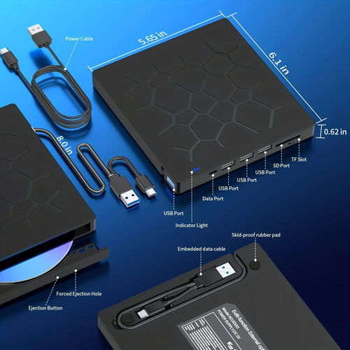 External Drive 7 IN 1 USB 3.0 Portable DVD Player,External Disk Drive Optical Compatible With Laptop Desktop PC Windows Linux OS