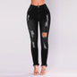 Fashion Hole Ripped Tassel Jeans Sexy High Waist Stretch Full Length Tight Denim Pants Women's Hip-lifting Distressed Trousers