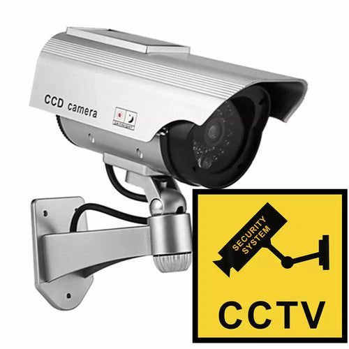 Solar Powered Fake Dummy Surveillance Security Camera CCTV For Office Home with LED Record Light Indoor Outdoor Black / Silver