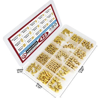 428Pcs 5 Values M2 M2.5 M3 M4 M5 Female Thread Knurled Nuts Brass Threaded Insert Embedment Nuts Hydraulic Welded Joint Injectio