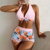 Shorts Bikinis Set  High Waist Swimsuit Women Swimwear 2 Pieces Plant Print Bathers Bathing Swim Suit Beachwear