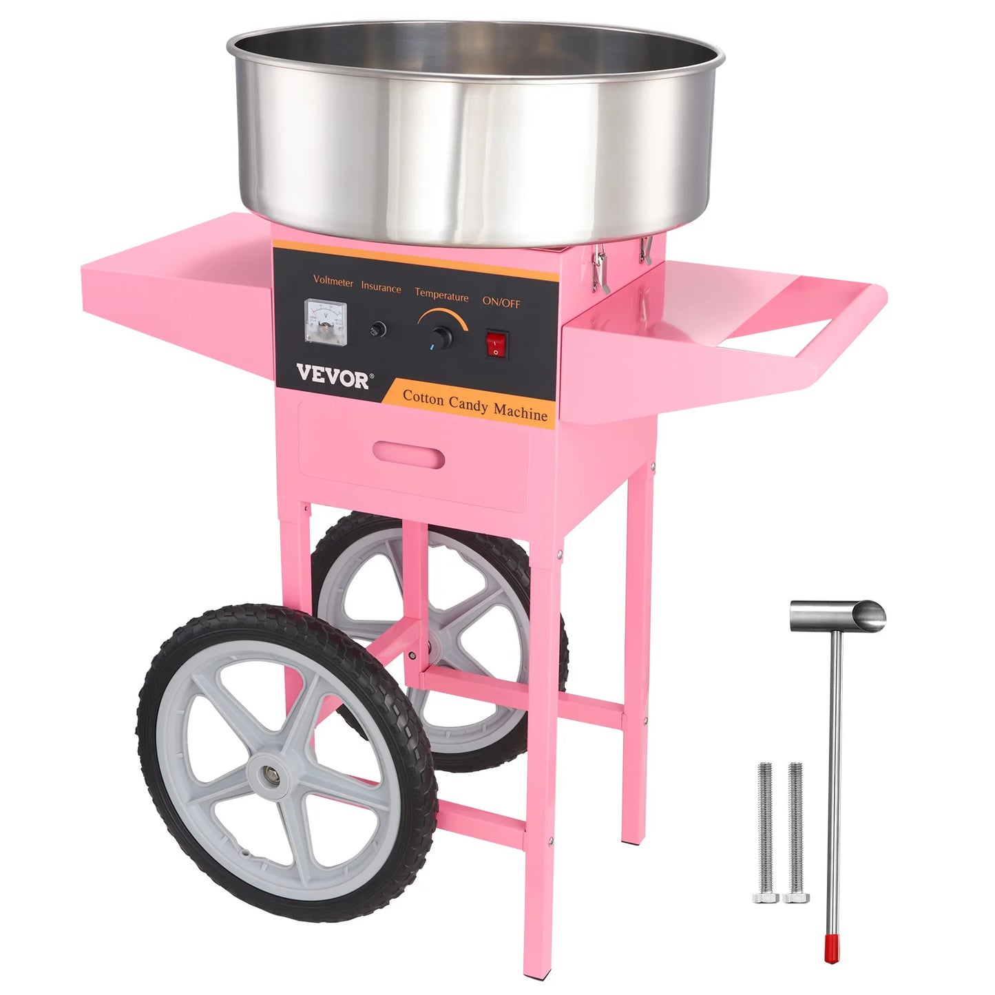 VEVOR Electric Cotton Candy Machine with Cart 1000W Commercial Floss Maker with Stainless Steel Bowl Sugar Scoop and Drawer