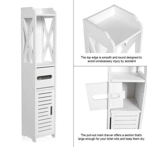 Bathroom Storage Cabinet 80x15.5x15CM Bathroom Toilet Furniture Cabinet White Wood Cupboard Shelf Tissue Storage Rack