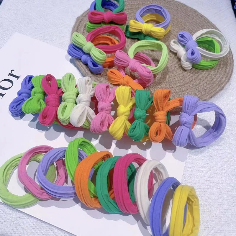 10PCS Spring Pastel Bow Scrunchies-Velvet Hair Ties for Women&Girls, Cute Ponytail Accessories with Butterfly Hair Bows Gift Set