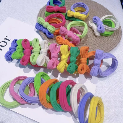 10PCS Spring Pastel Bow Scrunchies-Velvet Hair Ties for Women&Girls, Cute Ponytail Accessories with Butterfly Hair Bows Gift Set