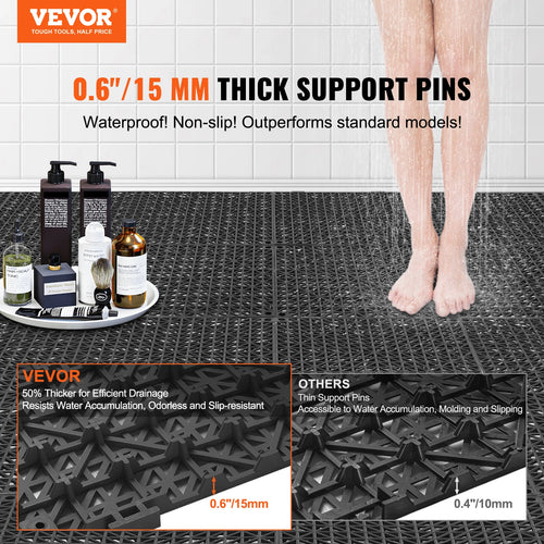 VEVOR Interlocking Floor Tiles - 12x12 Inch PVC Drainage Tiles, 55-Piece Set