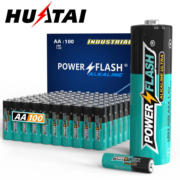 HUATAI PowerFlash AA 100 pcs Alkaline Long-Lasting Batteries, double A, LR06 High-performance Battery for Home, Work, Various De