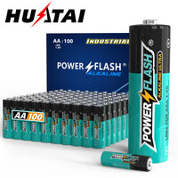 HUATAI PowerFlash AA 100 pcs Alkaline Long-Lasting Batteries, double A, LR06 High-performance Battery for Home, Work, Various De