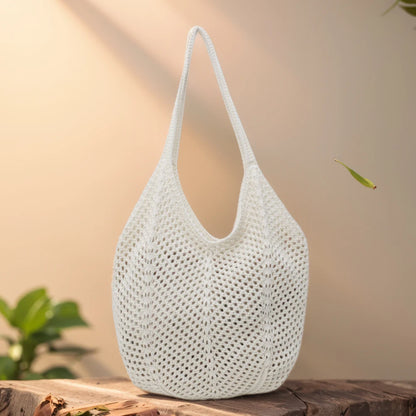 Women Hollow Summer Bag Solid Color Aesthetic Hobo Bag Large Capacity Knitted Tote Handbag Ladies Daily Handbag