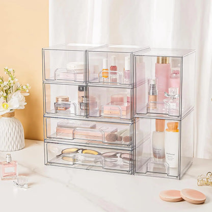 Stackable Storage Drawers Set of 5, Clear Plastic Organizer Bins for Beauty Supplies,Ideal for Vanity, Bathroom