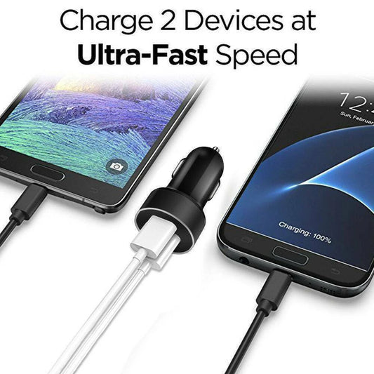 Cigarette Lighter Socket Dual USB 2 Port Car Charger Adapter 3.1A Super Fast Charging Aluminum Alloy 17.5W Voltmeter LCD Display