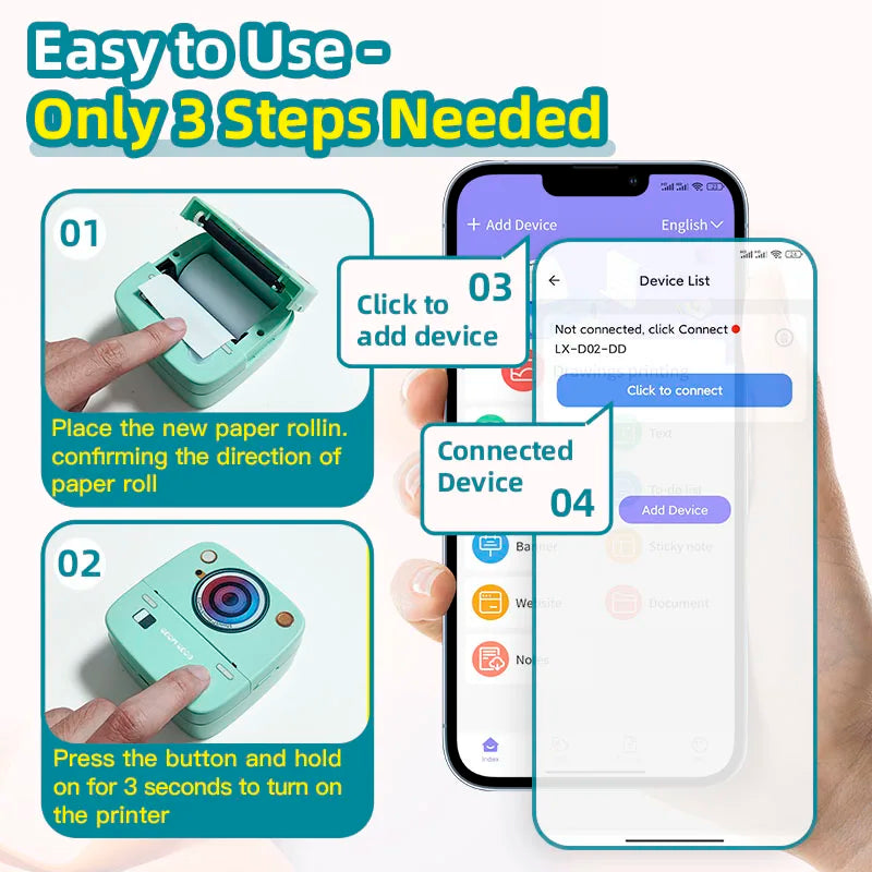 C1 Photo Mini Printer iOS Android Bluetooth Sticker Printers Label Maker Machine for Code Tag  Study Notes DIY Children Toys