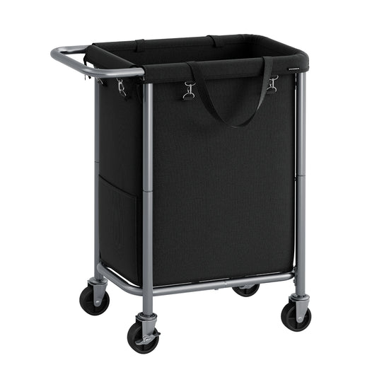 SONGMICS Laundry Basket With Wheels, Rolling Laundry Hamper, 23.8 Gallons (90L), Removable Liner, Steel Frame With Handle, Bl