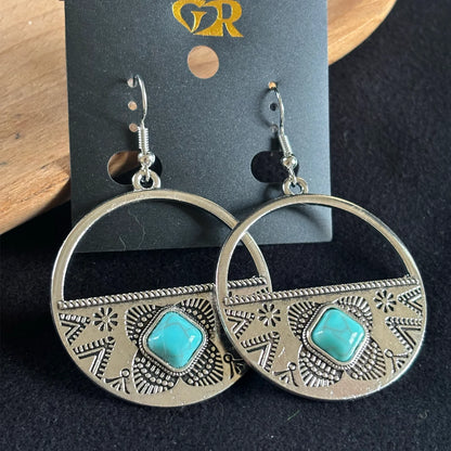 Magnetic Turquoise Circle Earrings for Women, Turquoise Dangle Hoop Earrings, Jewelry Gifts Box Included Orange&Green moissanite