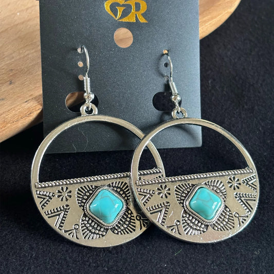 Magnetic Turquoise Circle Earrings for Women, Turquoise Dangle Hoop Earrings, Jewelry Gifts Box Included Orange&Green moissanite