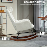 Homcom Boucle Rocking Chair with Headrest and Lumber Pillow Cream White