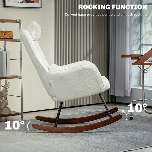 Homcom Boucle Rocking Chair with Headrest and Lumber Pillow Cream White