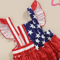Red White Blue Patriotic Sleeveless Romper with Bow Headband for Baby Girls 4th of July Celebration Outfit