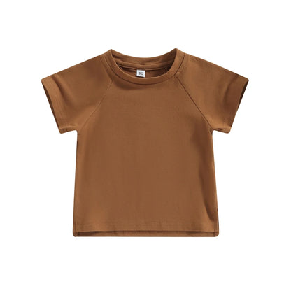 Kids Cotton Short Sleeve T-shirt Summer Casual Loose Fit Solid Color O Neck Tee for Toddler Girls and Boys