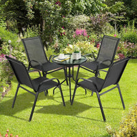 4PCS Garden Chairs Steel-iron+Teslin Fabric Folding High Back Balcony Chair Camping Chair Outdoor Seating Group Black