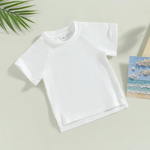 Kids Cotton Short Sleeve T-shirt Summer Casual Loose Fit Solid Color O Neck Tee for Toddler Girls and Boys