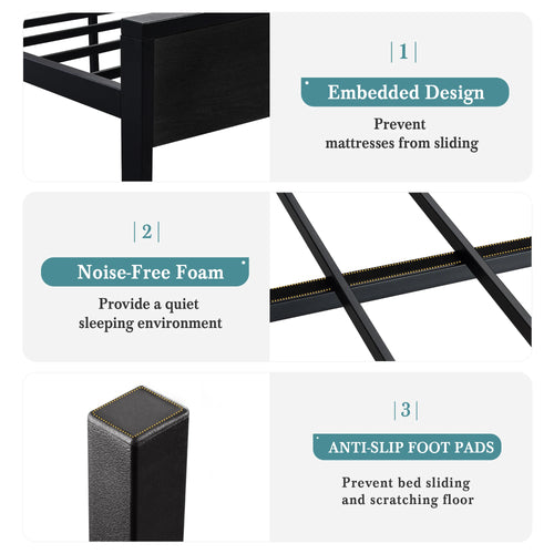 HOOMIC Platform Bed Frame with Rustic Wooden Headboard and Footboard, Heavy Duty 12 Metal Slats Strong Support Allewie