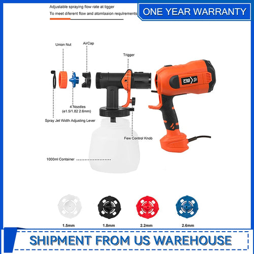 750W Paint Sprayer High Power HVLP Electric Spray Gun with 1200ml Easy Spraying and Cleaning for Home Painting By Prostormer