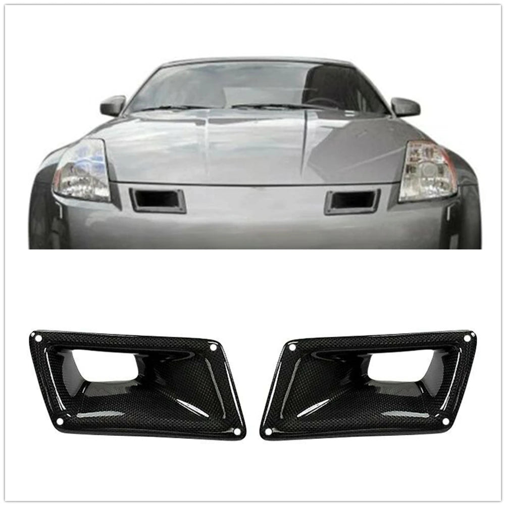 For Nissan 350Z Z33 2003-2009 Front Engine Hood Air Vent Bumper Bonnet Scoop Cover Trim Carbon Fiber Car Upper Outlet Duct Frame