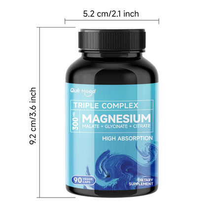 Quitmood Triple Magnesium Complex | 300mg of Magnesium Glycinate, Malate, & Citrate for Muscles, Nerves, & Energy | High Absorpt