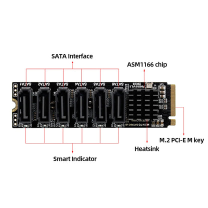 M2 M-EKY PCIE3.0 To SATA6G Docking Expansion Card 6 Port Expansion Card 16000 MB/s Transmission Speed for Hard Disk Support SATA