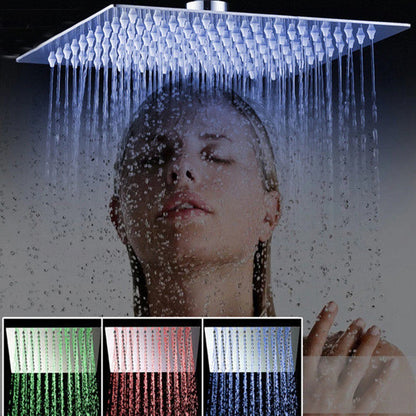 Luxury Chrome  LED  Rainfall Shower Head Stainless Steel Square Color Changing Lights Shower head Water Flow Generates